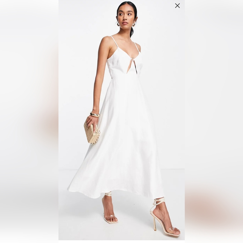 Linen Middi dress with cut out details